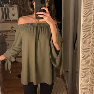 Off the shoulder olive green top